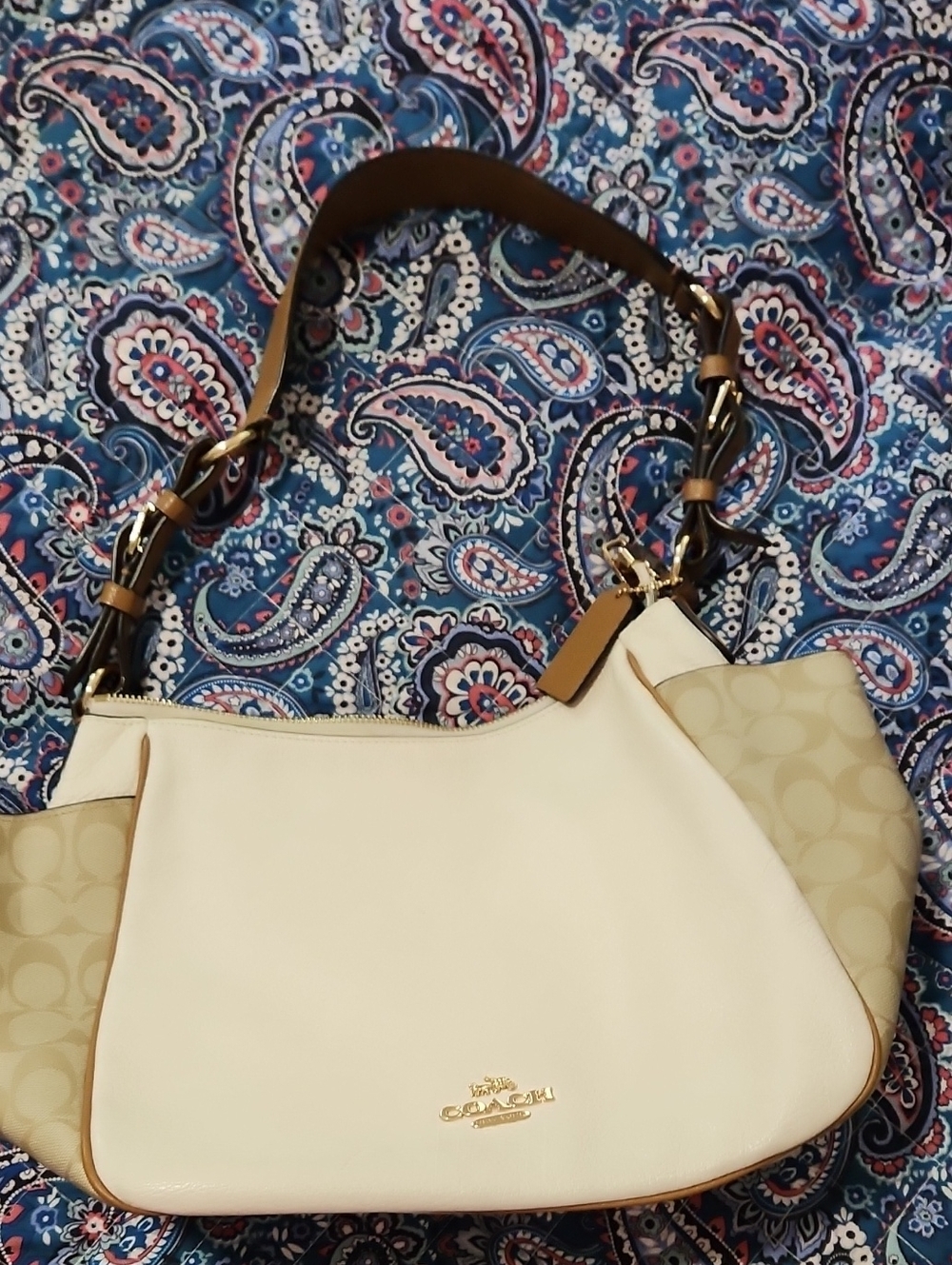 Coach Cream & Beige Signature Canvas Shoulder Bag